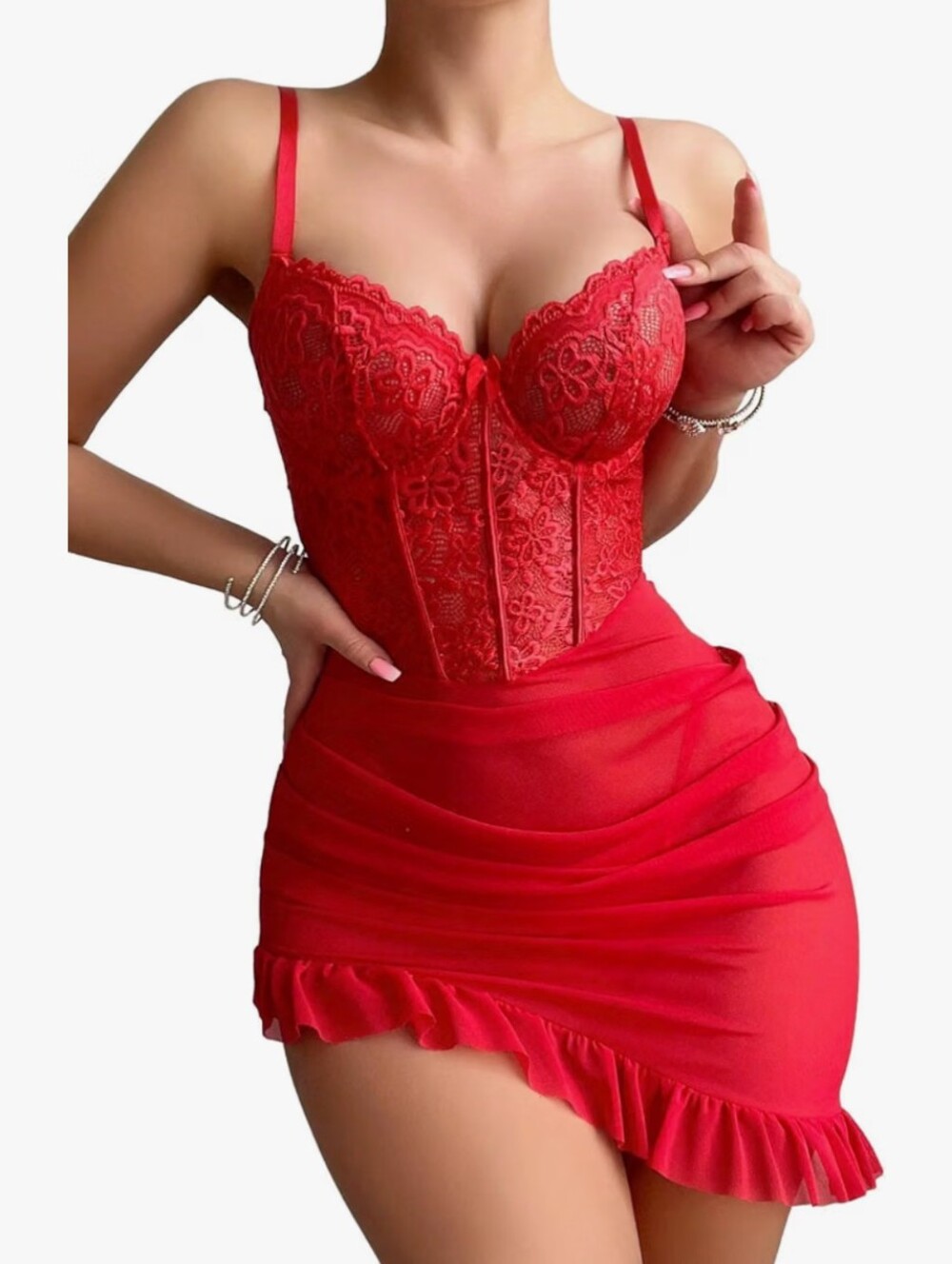 Underwire Lace Ruched Bodycon Lingerie Dress Kit